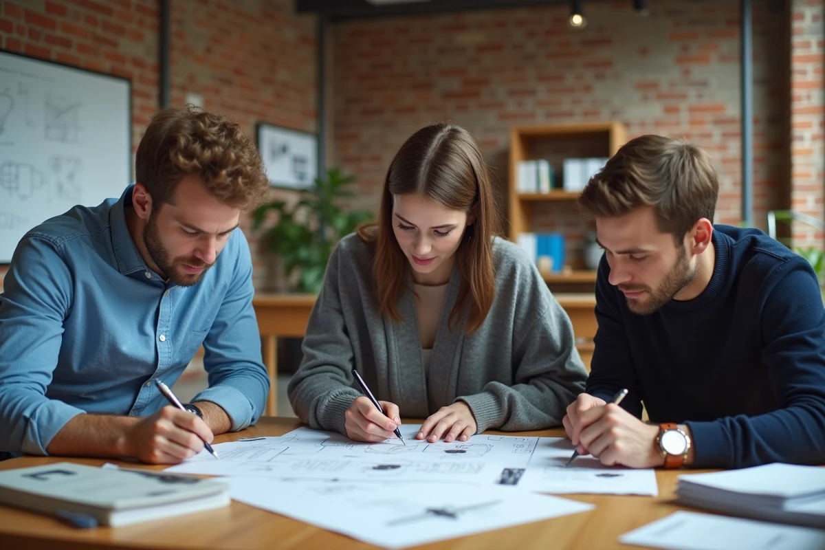 Groupe de collègues discutant autour d