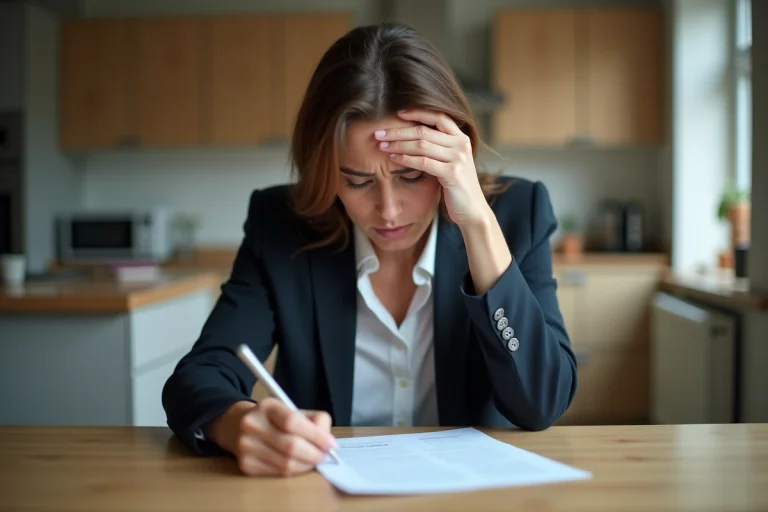 Femme inquiète en réunion à la maison