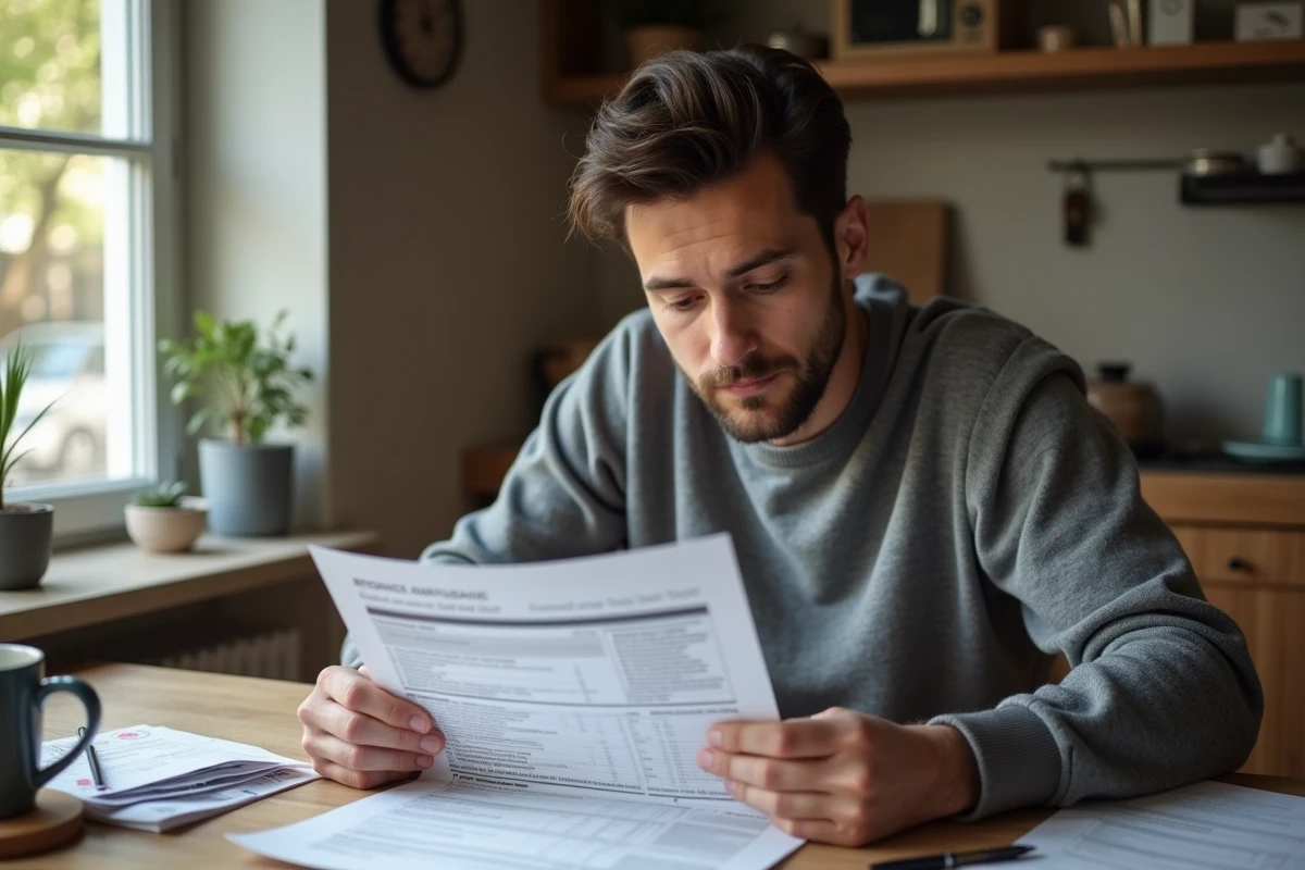 Jeune homme lisant une ordonnance dans sa cuisine