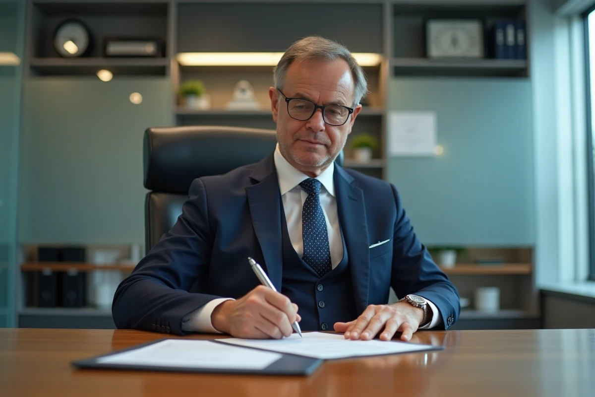 Homme d affaires signant un contrat dans un bureau bancaire