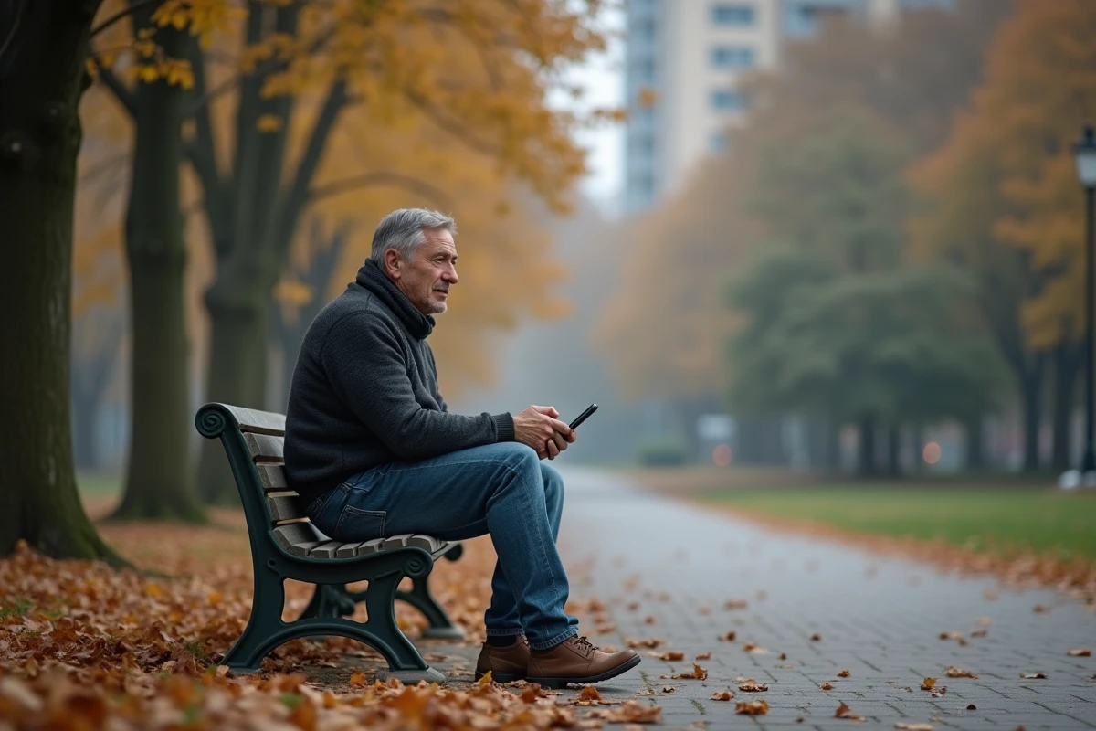 Homme seul sur un banc dans un parc urbain