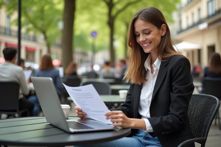 Jeune femme souriante avec blazer à Bordeaux pour l'article