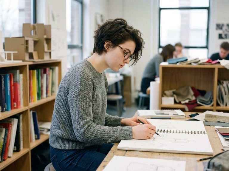 Jeune femme concentrée dessinant dans un carnet en classe moderne