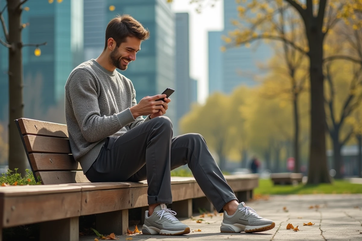 Jeune homme en pull à motif dans un parc urbain