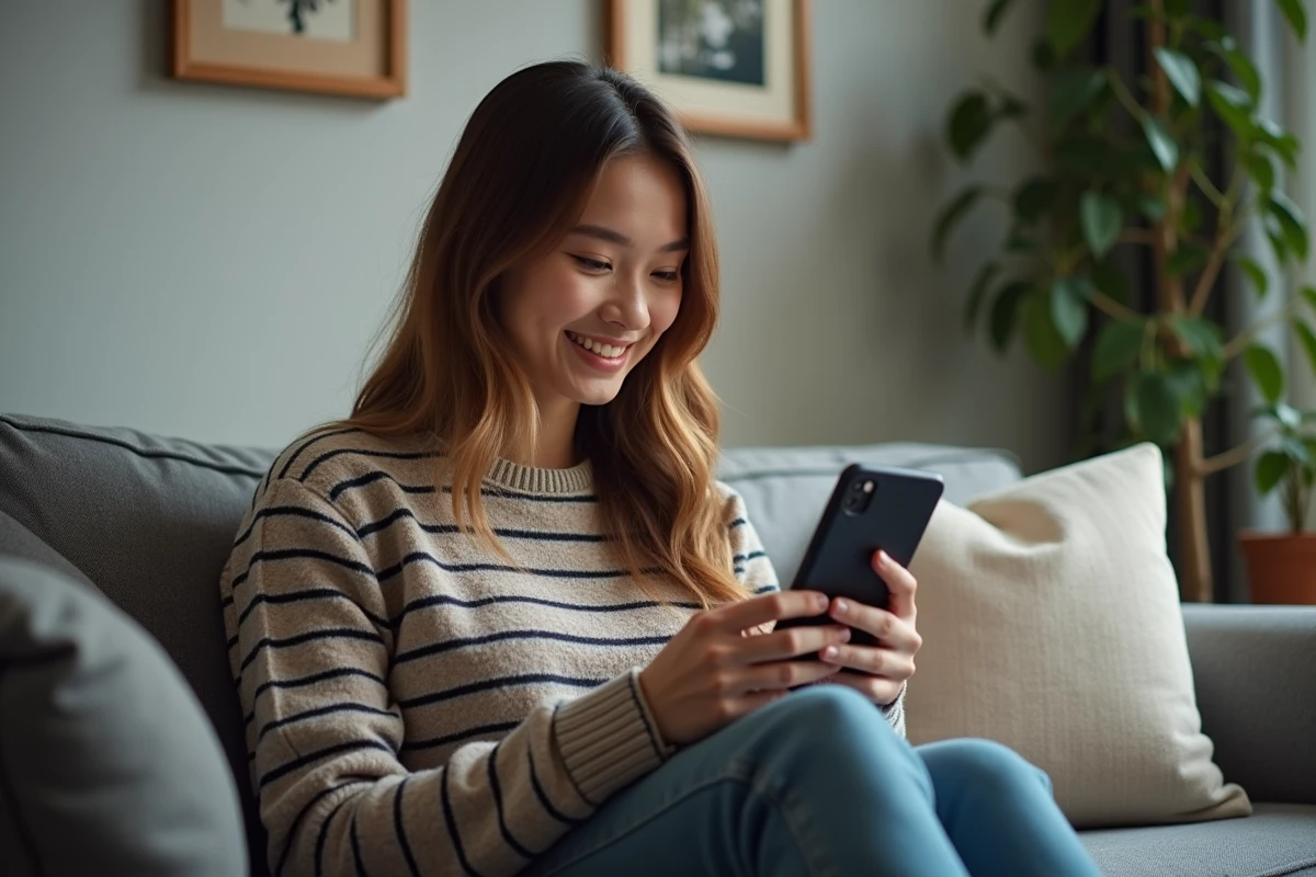 Jeune locataire soumettant une demande de réparation avec son smartphone